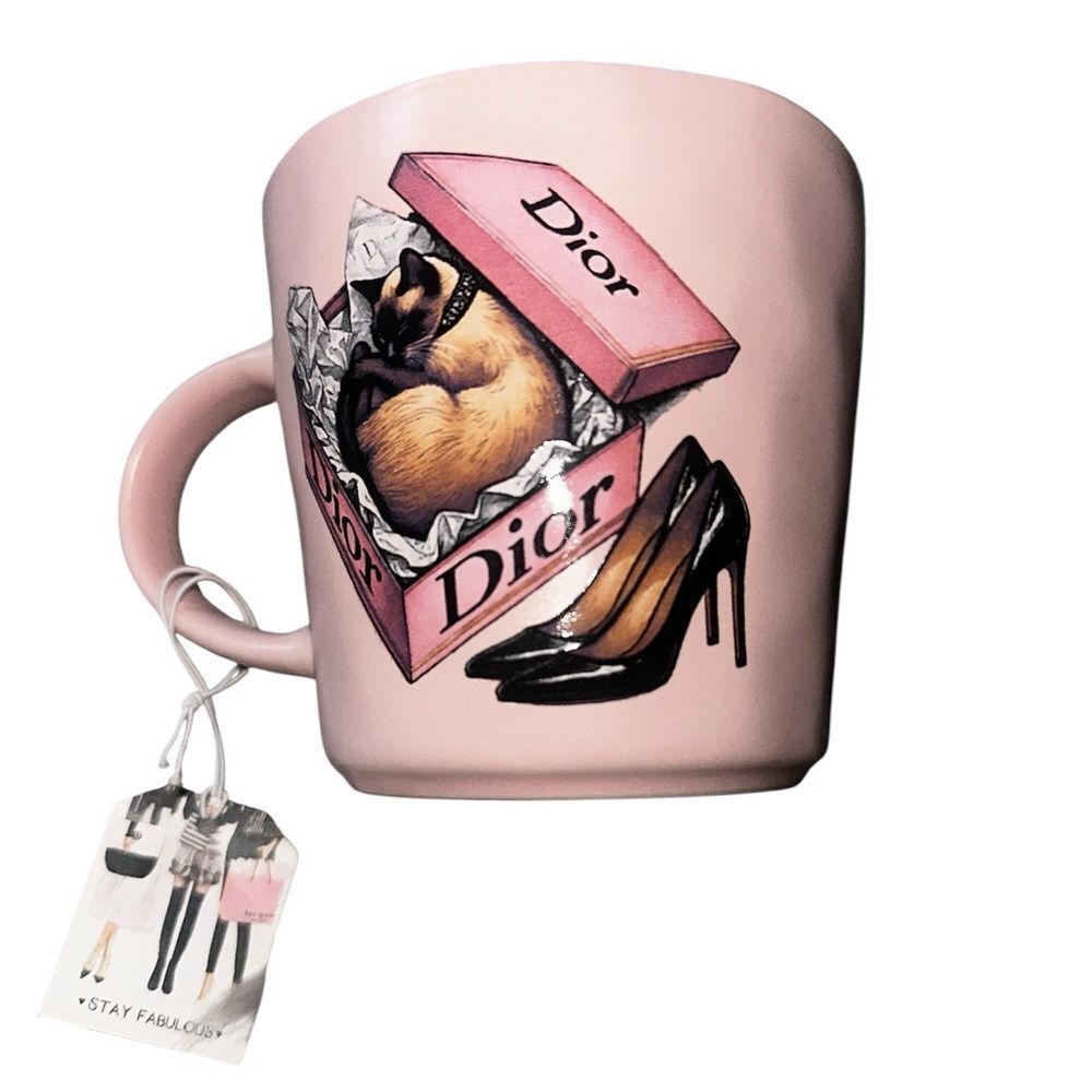 Amanda Greenwood Art Pink Mug with Cat and Shoe Art